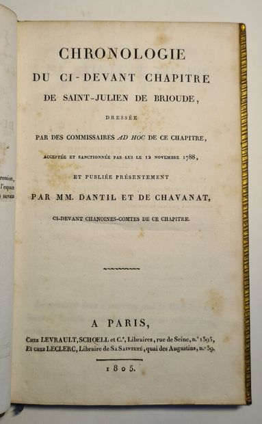 [Auvergne]. DANTIL, CHAVANAT (de). Chronologie du ci-devant chapitre de Saint-Julien...