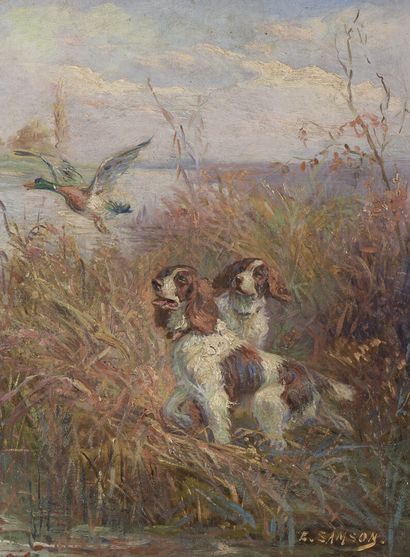 E. SAMSON. E. SAMSON.


Spaniels lifting a duck. 


Oil on canvas signed lower right....