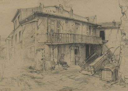  Eugène Véder (1876-1936) 
Passage Moret 1910 
Lavis d'aquarelle et encre de Chine...