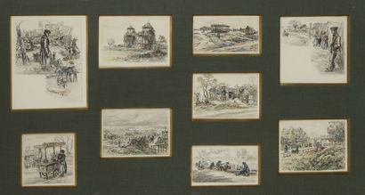  Eugène Véder (1876-1936) 
Neuf dessins encadrés 
Lavis d'aquarelle et encre de Chine...
