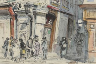  Eugène Véder (1876-1936) 
Paris, Rue Beaubourg 
Lavis d'aquarelle et encre de Chine...