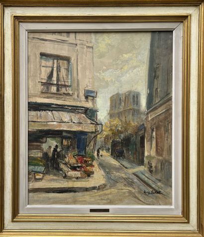  Eugène Véder (1876-1936) 
Galande Street and Notre-Dame 
Oil on panel. 
Signed lower...