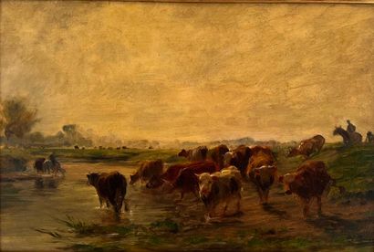 Adolphe MARAIS (1856-1940) 
Vaches en bord...