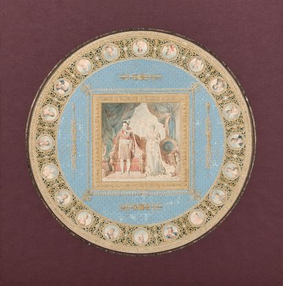  Jean-Baptiste ISABEY (1767-1855) 
Projet pour Sèvres : la table de la famille impériale,...