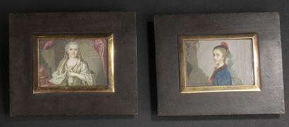  École FRANCAISE du XVIIIe siècle 
Deux miniatures, l'une, d'après Nattier, représentant...