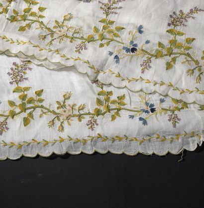 null Bottom of a disassembled embroidered dress, circa 1795, cream cotton muslin,...