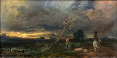 null Paul HUET (1803-1869)

Animated landscape

Oil on panel.

15,5 x 31 cm