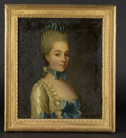  Attribué à Jean Martial FREDOU (1711-1795) 
Portrait de dame au tour de cou de soie...