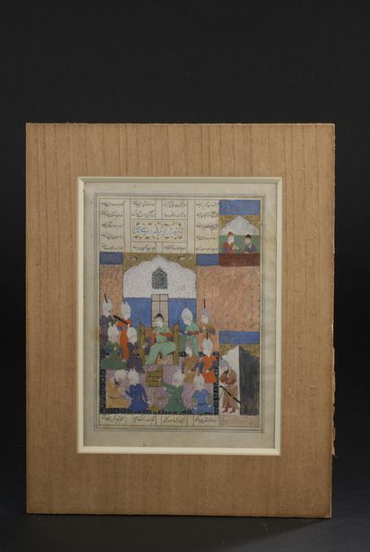 Page du Shahnameh de Firdousi, le couronnement...