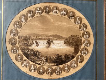  Johann Ludwig BLEULER (1792-1850) 
Vue des chutes du Rhin entourée de 25 médaillons...