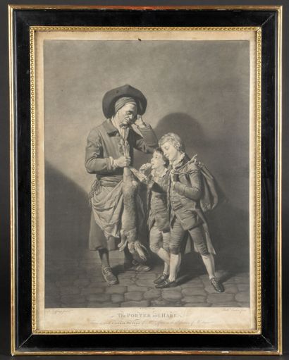  D'après ZOFFANY, 1774 
The porter and hare 
Gravure encadrée. 
62 x 46 cm