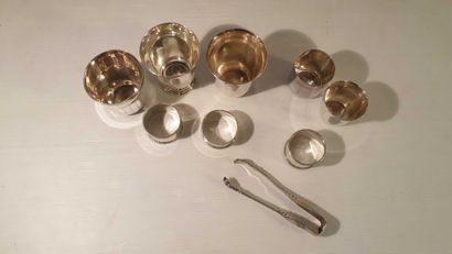 Lot of five silver goblets. 
Three silver...