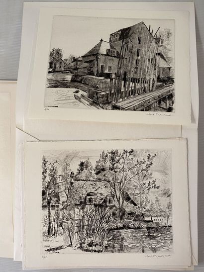 null MAUDONNET (Paul). Mills along the water in Anjou. Copy n°3. 45 drawings and...