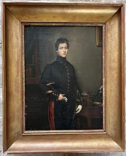 null EUGENE-MARY BROCAS 

Portrait d'un élève officier 1843

H.42, L.32 cm

Signé...