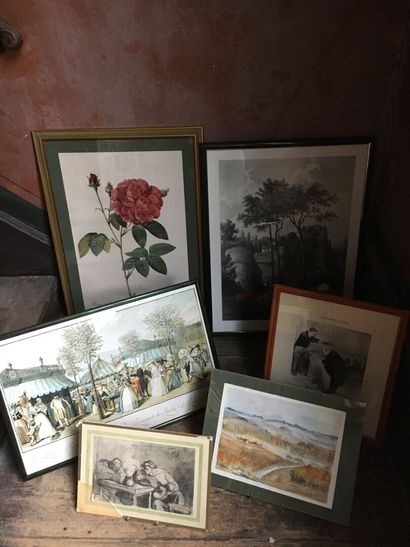 Lot of six pieces including four framed with...