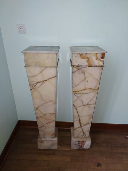 Pair of white veined marble or onyx veneer...