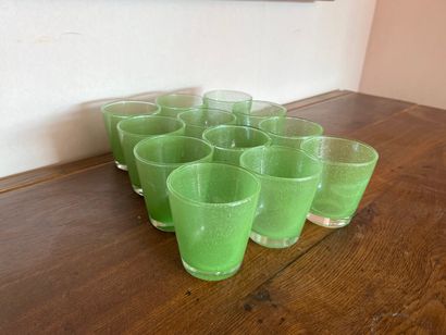 Suite of twelve green tinted bubble glass...