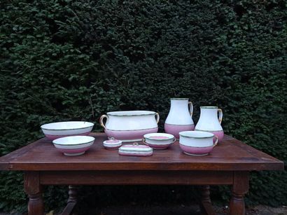 Lot including two basins of toilet, two pots...