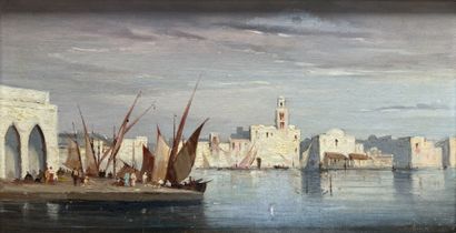 Emile GODCHAUX (1860 - 1938) 
View of a port...