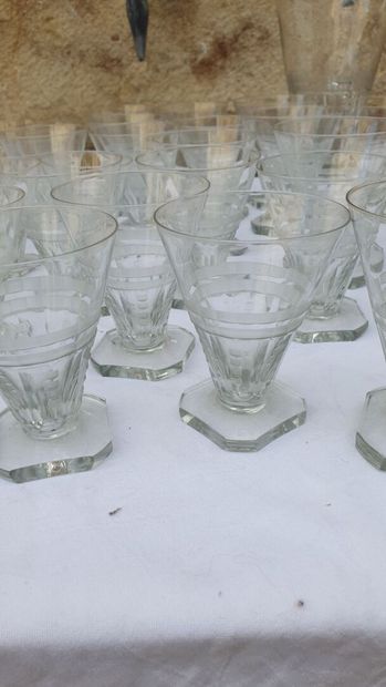 null 
Part of a square stemmed glass set including 60 glasses and a pair of jugs...