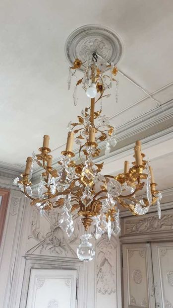 Crystal and gilt bronze chandelier 
With...