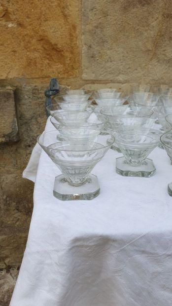 null 
Part of a square stemmed glass set including 60 glasses and a pair of jugs...