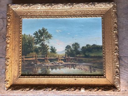 null French school of the XIXth century

The passage of the bridge

Oil on canvas.

30...