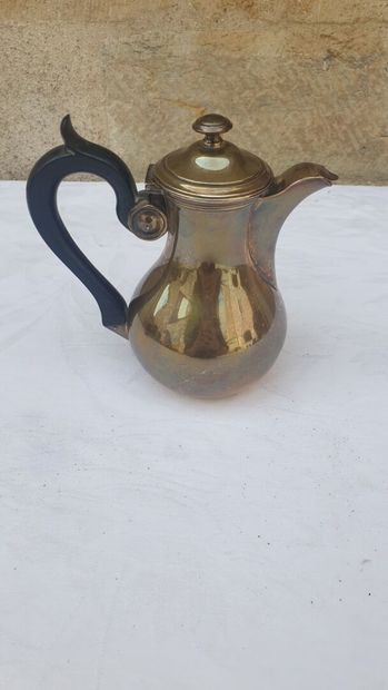 Silver coffee pot, Minerva mark, ebony side...