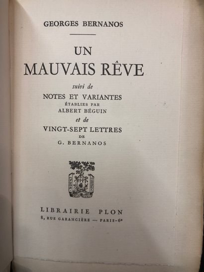 null BERNANOS (Georges). Un Mauvais rêve followed by Notes et variantes [] and Vingt-sept...