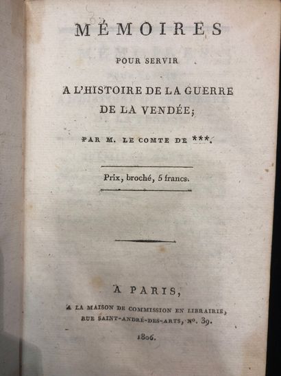 null [VENDÉE (Guerres de) / VAUBAN (Jacques Anne Joseph Le Prestre de)]. Mémoires...
