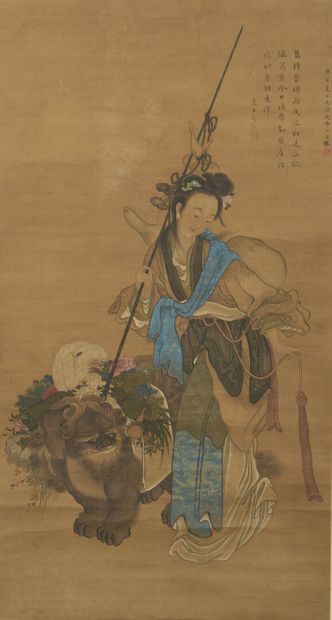 Ink and color scroll painting on silk 
CHINA,...