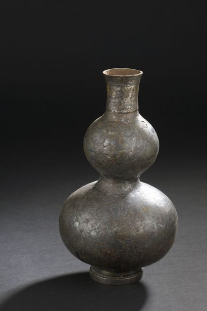 Iron double gourd vase inlaid with gold and...