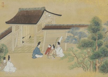 Ink and color painting on paper 
Japan, Meiji...