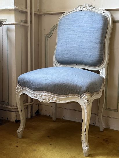 null Partie de salon en bois mouluré, sculpté et relaqué, style Louis XV et Napoléon...