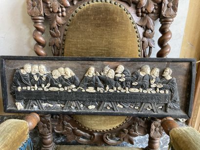 null PANEL representing the Last Supper in blackened wood and carved in low relief...