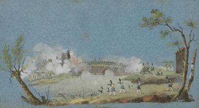 Eugène BAZIN (1799-1866). Eugène BAZIN (1799-1866).

Battle on a bridge.

Miniature...