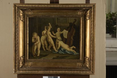 Ecole FRANCAISE vers 1800 École FRANCAISE vers 1800

Concert de putti

Toile.

37...