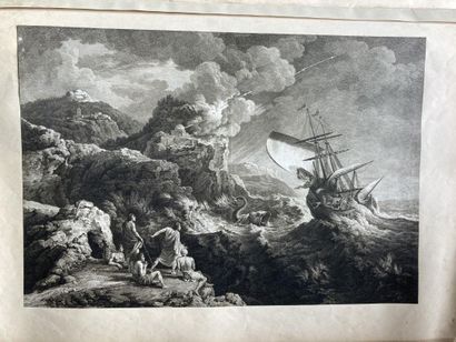 GRAND IN-FOLIO comprenant une soixantaine de gravures en noir et blanc, du XVIIIe siècle