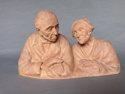 Gaston HAUCHECORNE (1880-1945). Couple en terre cuite