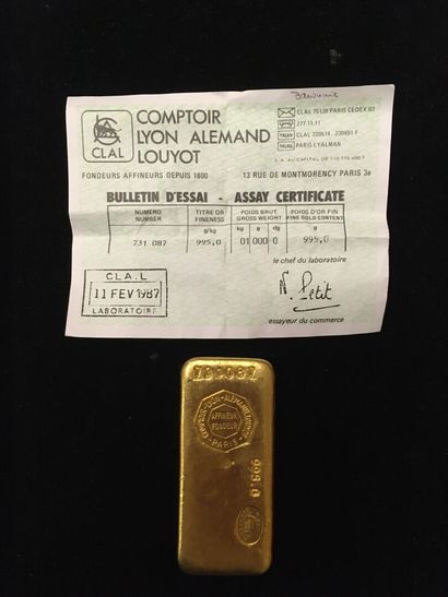 1 lingot d'or (995) n° 731087 
Avec son certificat...