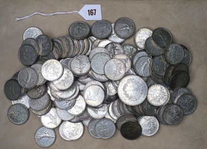 Lot of about 136 pieces of 5 frs silver,...