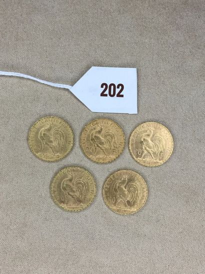null 5 pièces de 20 Francs or, type Coq - 1902 - 1903 - 1905 (2) - 1906



Frais...