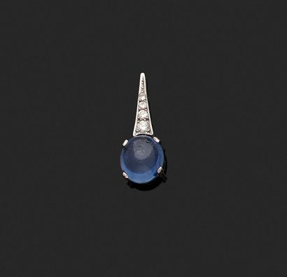 null Pendant adorned with an oval cabochon-cut sapphire under a spearhead set with...
