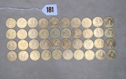 40 pièces de 20 Francs or, type Coq 1908...