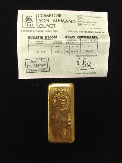 1 gold bar (996,4) n° 724929

With its certificate



Specific...