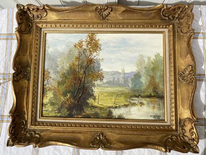 null Michel LAMOTTE (XXth)

Landscape with a pond 

Oil on isorel signed and dated...
