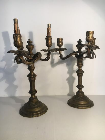 Pair of candelabras in silvered bronze, 18th...