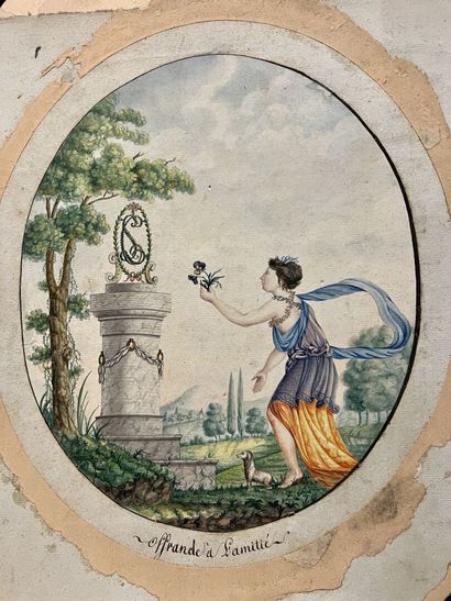 null French school, late 18th century

Offering to Friendship 

Watercolor

30 x...