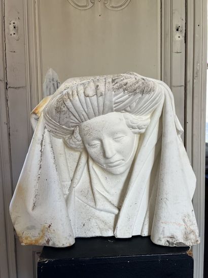 Plaster bust representing a woman with medieval...
