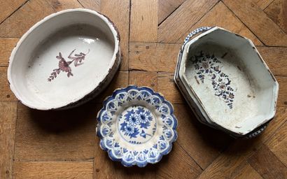 null 18th and 19th century earthenware lot including a poly-lobed cup in the Delft...